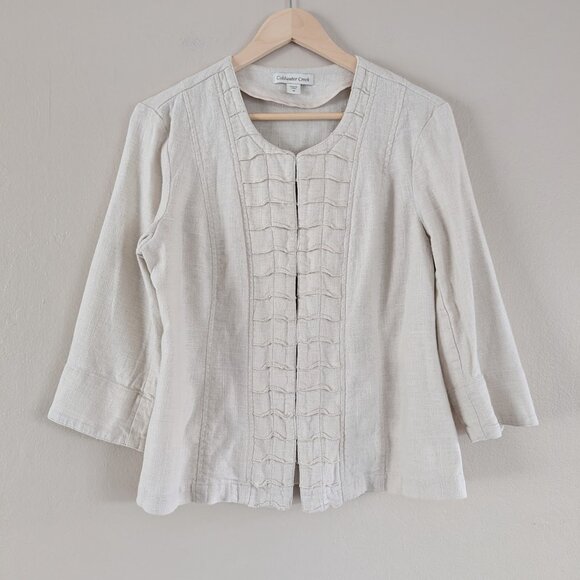 Beige Linen Blend Quarter Sleeve Blazer with Hook and Eye Clasps - Women's Sz 10 - Picture 10 of 11